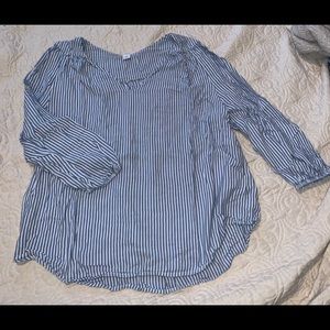 Striped, Cropped-Sleeve Blouse